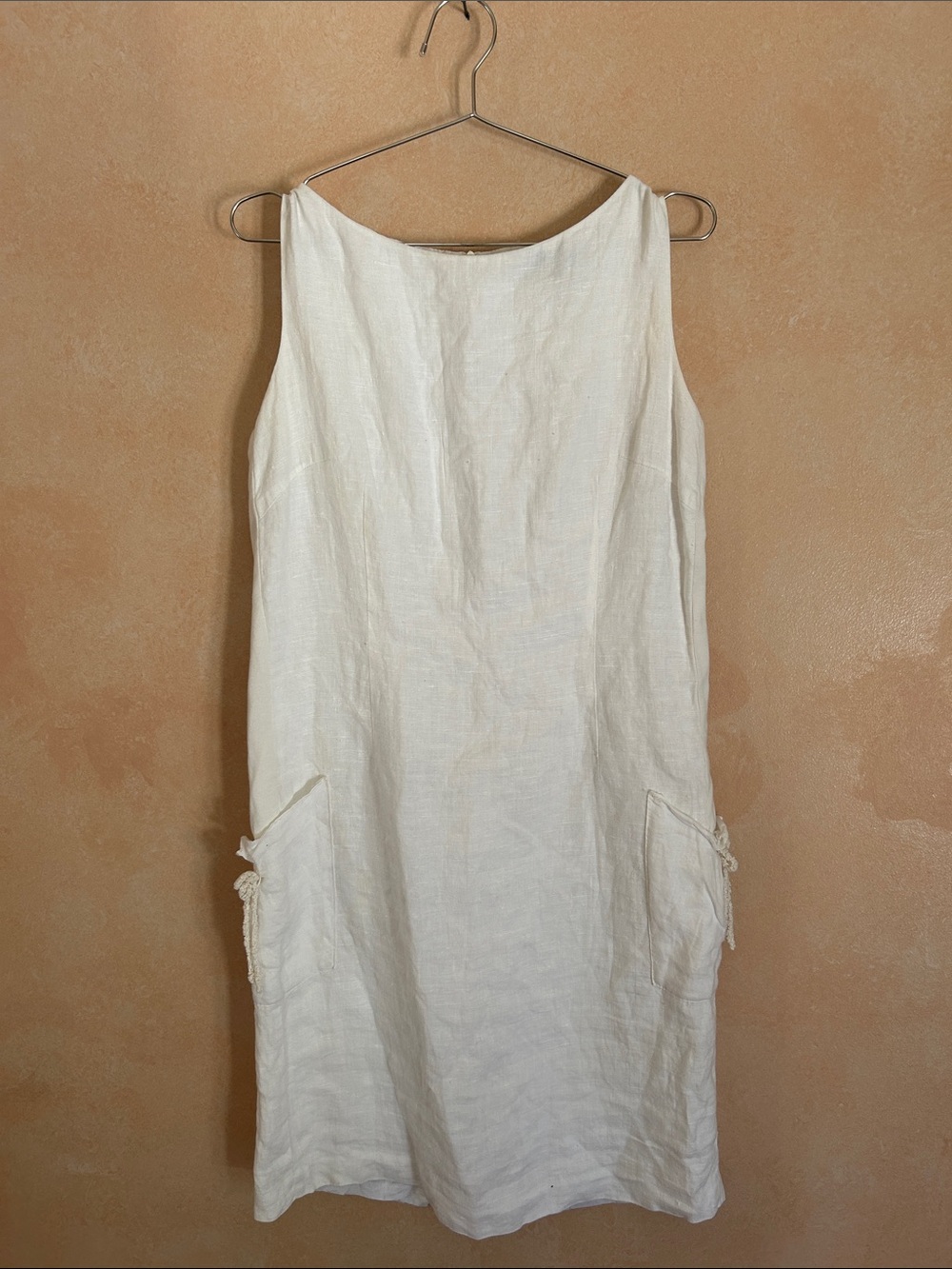 KOKOMARINA Classic Sleeveless Linen Shift Dress in White FULLY LINED, MEDIUM